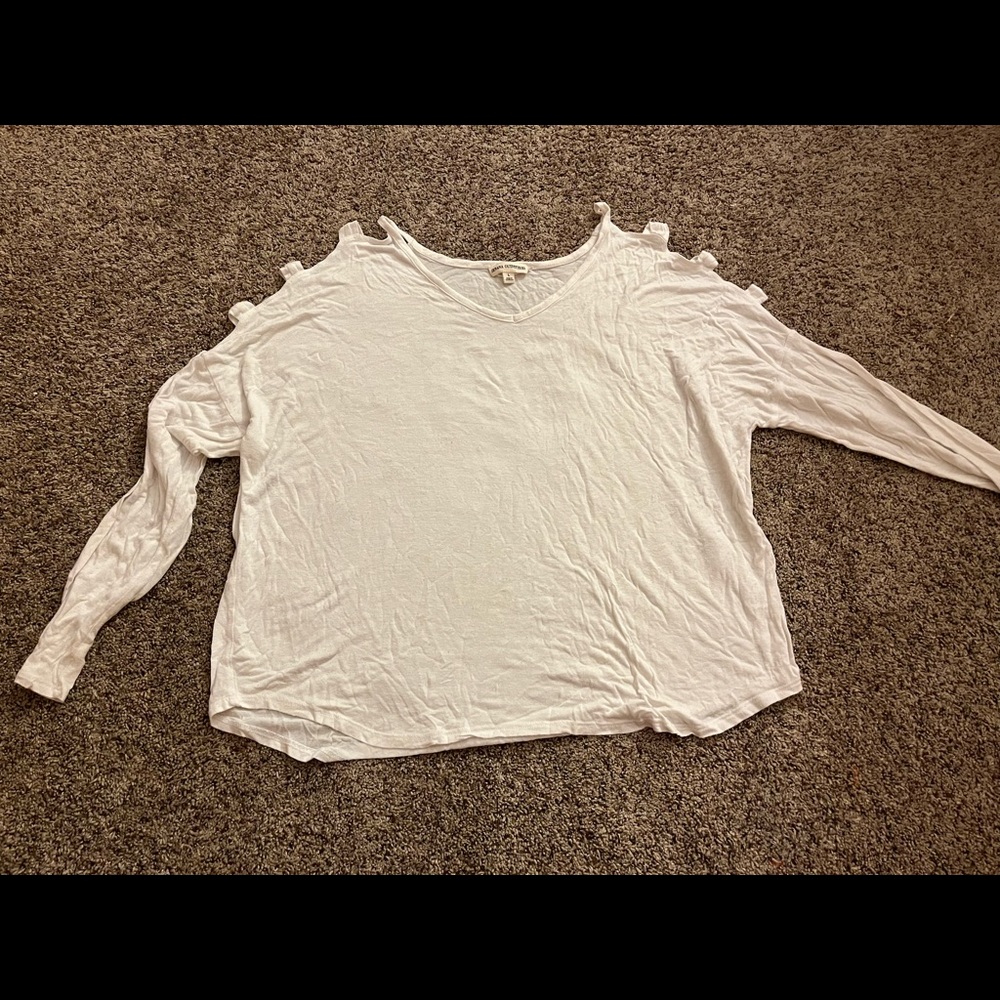 White shoulder cut out top